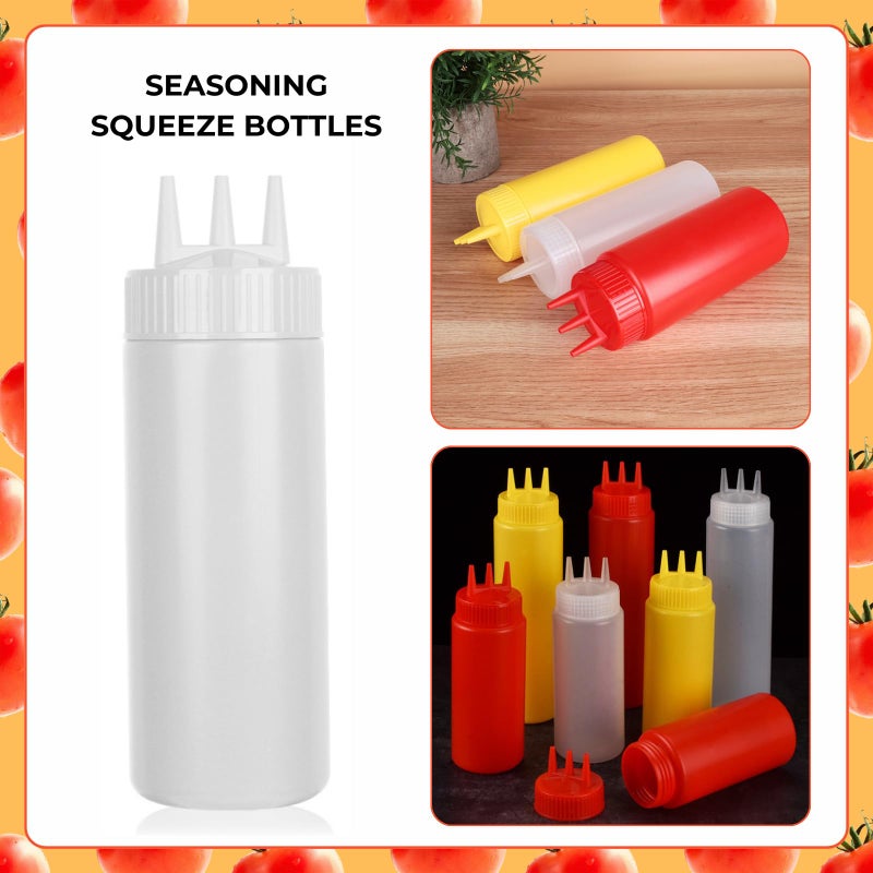 beyonday 3pcs Seasoning Squeeze Bottles, 3 Hole Ketchup Mustard Dressing Squeeze Squirt Bottles, Salad Sauce Condiment Cream Squeeze Bottles for Kitchen Restaurant Bakery (24oz, Multicolor) - Image 3